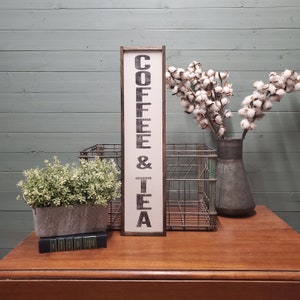 Coffee and Tea Sign, Coffee Bar Sign, Coffee Sign, Farmhouse Decor, Wood Coffee Sign, Custom Wood Sign, Framed Wood Sign, Vertical Sign