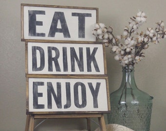Eat Drink Enjoy Signs, Kitchen Wall Decor, Farmhouse Kitchen, Wash Relax Soak Signs, Bathroom Signs, Wash Dry Fold Signs, Laundry Signs