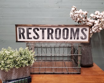 Restrooms Signs, Restroom Signs, Custom Wood Sign, Made to Order Distressed Farmhouse Decor