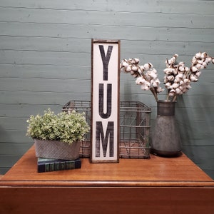 Vertical Wood YUM Sign, Farmhouse Style Gift for Cooks and Foodies