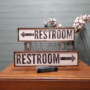 Restrooms Signs, Restroom Signs, Arrow Sign, Directional Sign,  Custom Wood Sign, Made to Order Distressed Farmhouse Decor