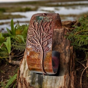 Riveted Fire Scorched and Patina Nature Tree Copper Cuff Bracelet, Copper Bracelet, Cuff Bracelet, Copper Jewelry