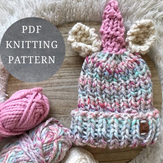 Lion Brand Version PDF Knitting Pattern unicorn Beanie 6-12 | Etsy