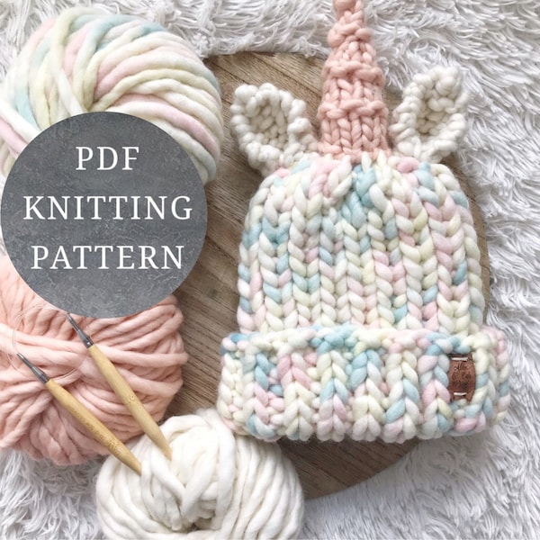 We Are Knitters version PDF Knitting pattern (Unicorn Beanie) 6-12 months, Toddler, Child, and Adult