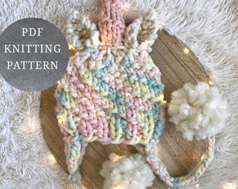 PDF knitting pattern Unicorn Pom Pom Beanie Circular knitting needles