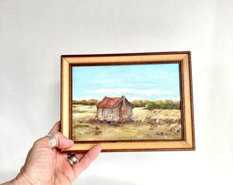 Vintage 4 1/2" x 6 1/2" painting cottage in a field 1977 Georgia