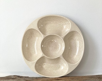 Red Wing Round ceramic beige speckled glaze divided tray serving platter
