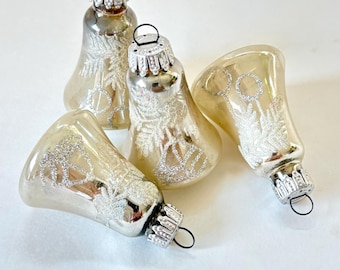 Vintage West Germany Mercury Glass Christmas Bell Ornaments collection of 4