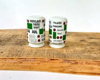 Vintage Howard Holt "Merry Christmas Around the Word" ceramic salt & pepper shakers