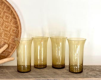 Amber ribbed  tulip drinking glasses set of 4
