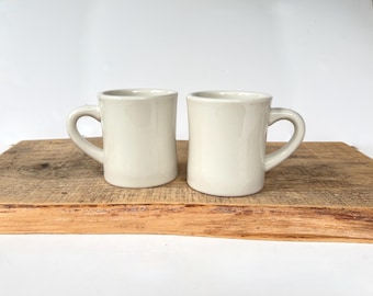 Diner Mugs heavy restaurant style off white sold in pairs 8 ozs