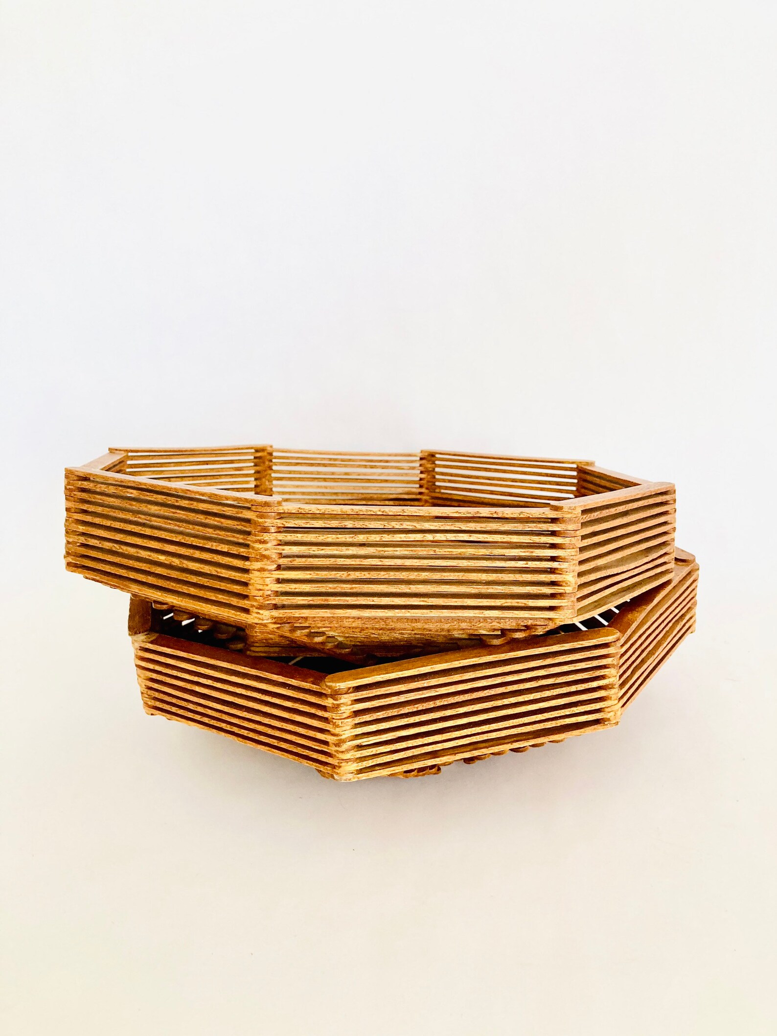 Vintage popsicle stick folk art camp craft Octagon Basket Etsy.de