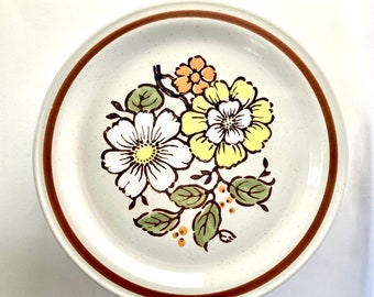 Vintage Imperial Stoneware Dinner Plates, Summertime Retro Floral, Pair