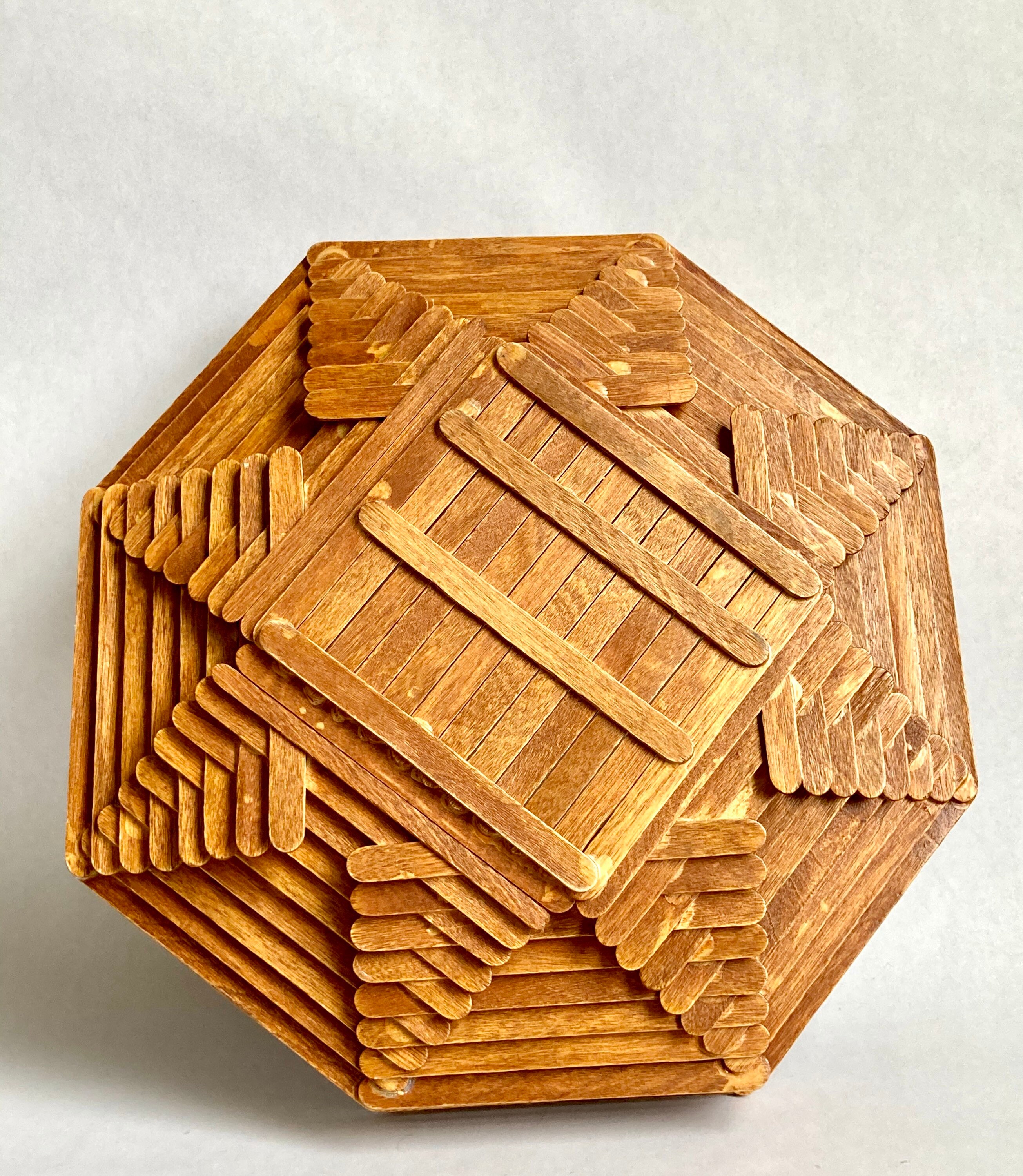 Vintage Popsicle Stick Folk Art Camp Craft Octagon Basket Etsy