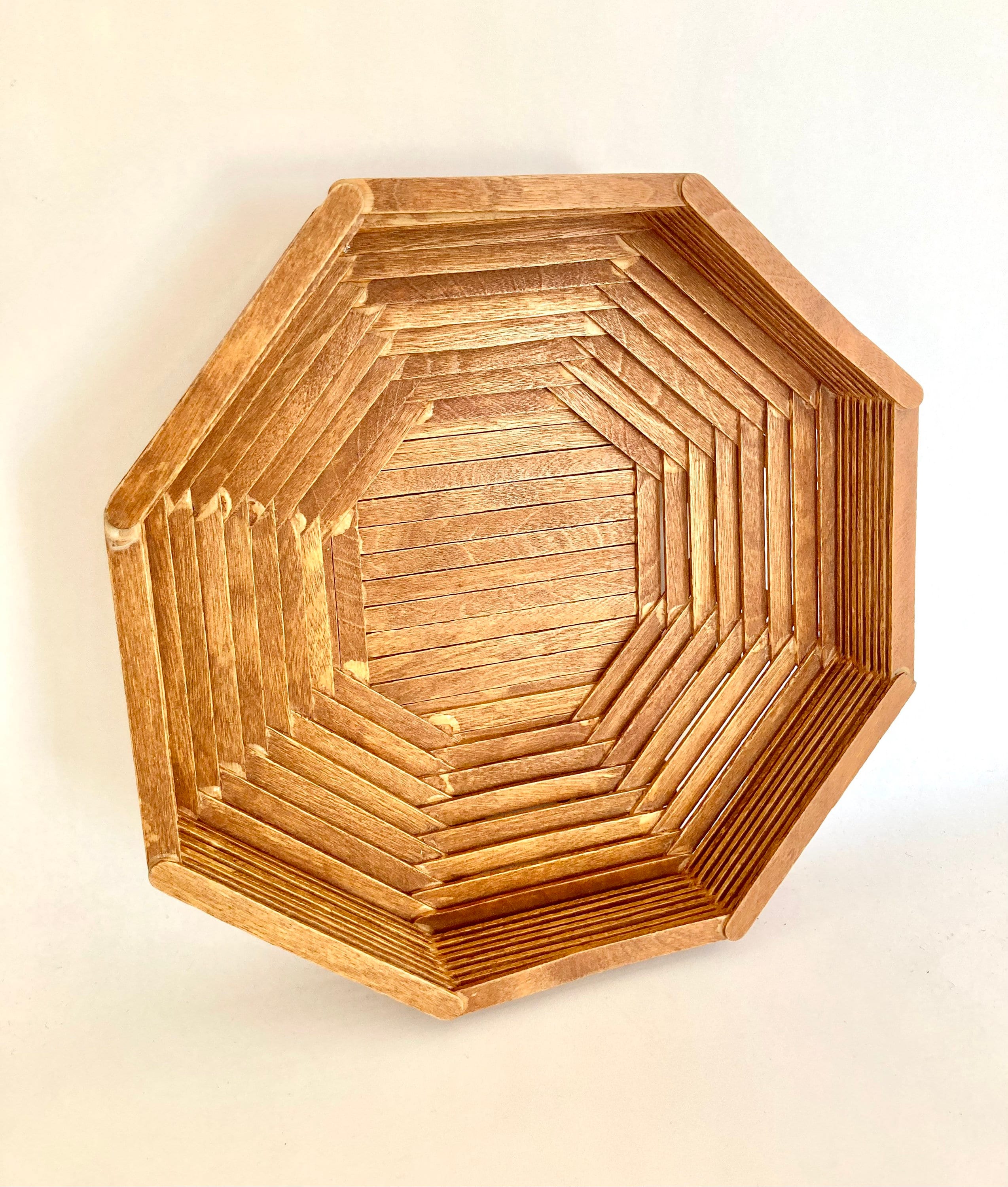 Vintage Popsicle Stick Folk Art Camp Craft Octagon Basket Etsy