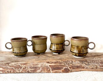 Studio Pottery Mugs Earthy brown glaze with round handle Collection of 4