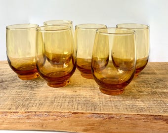 Libbey Tempo Roly Poly Amber Drinking glasses set of 6