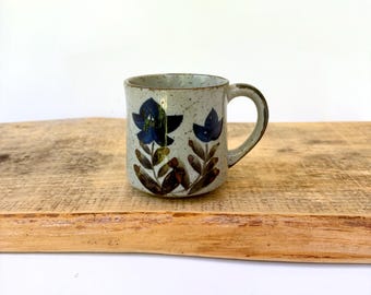 Otagiri style specked blue floral vintage stoneware Mug