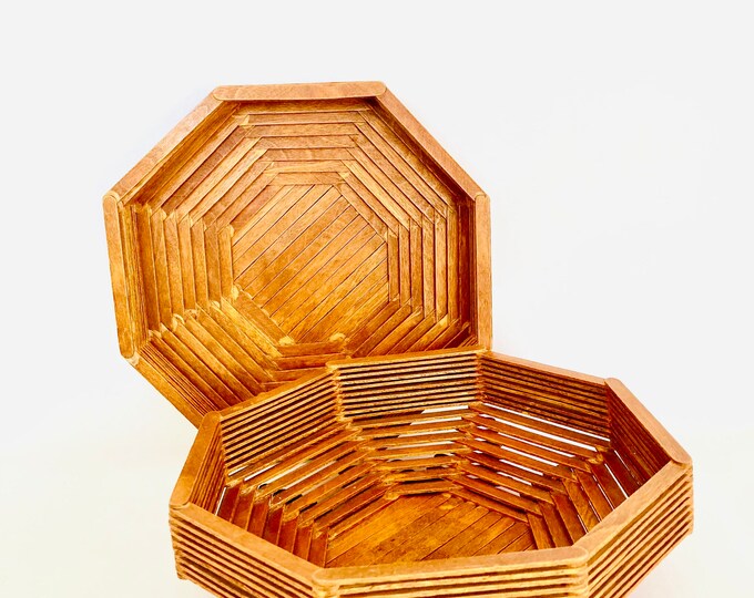 Vintage Popsicle Stick Folk Art Camp Craft Octagon Basket Etsy