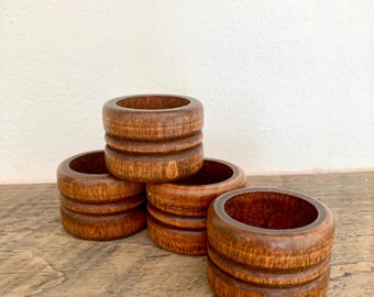Vintage wood turned napkin Rings set of 4