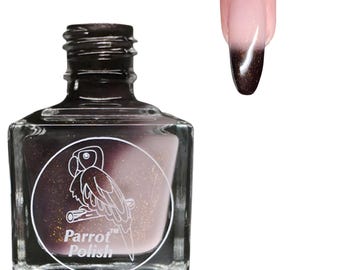 Parrot Polish Darkest Before the Light Color Changing Thermal Nail Lacquer - Black/Golden Grey | Indie Nail Polish | Handmade Nail Lacquer