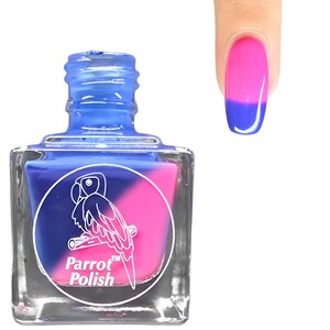 Parrot Polish Blue Jeans & Bubble Gum Color Changing Thermal Nail Lacquer- Blue/Pink | Indie Nail Polish | Handmade Nail Lacquer image 1