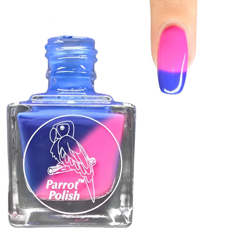 Parrot Polish Blue Jeans & Bubble Gum Color Changing Thermal Nail Lacquer- Blue/Pink | Indie Nail Polish | Handmade Nail Lacquer image 1