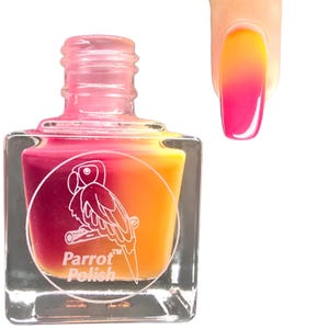 Vernis à ongles thermique changeant de couleur de limonade à la framboise Parrot Polish - Framboise/Orange | Vernis à ongles indépendant | Vernis à ongles fait main