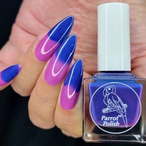 Parrot Polish Blue Jeans & Bubble Gum Color Changing Thermal Nail Lacquer- Blue/Pink | Indie Nail Polish | Handmade Nail Lacquer image 3