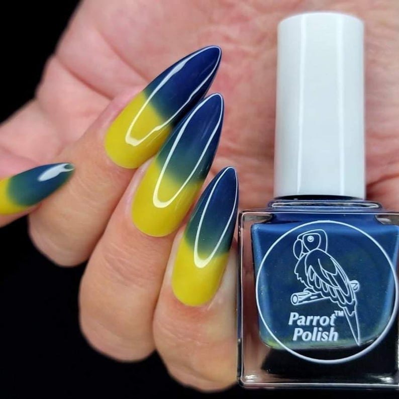Parrot Polish Forget Me Not Color Changing Thermal Nail Lacquer - Blue/Yellow | Indie Nail Polish | Handmade Nail Lacquer | Gift for Her image 2
