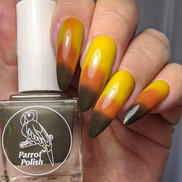 Parrot Polish Candy Corn Thermal Nail Polish - Black/Orange/Yellow