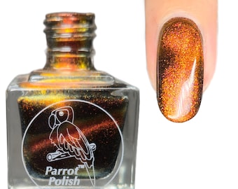 Parrot Polish Calico Cat Multichrome Magnetic Nail Lacquer- Brown/Black/Gold | Indie Nail Polish | Handmade Nail Lacquer | Gift for Her