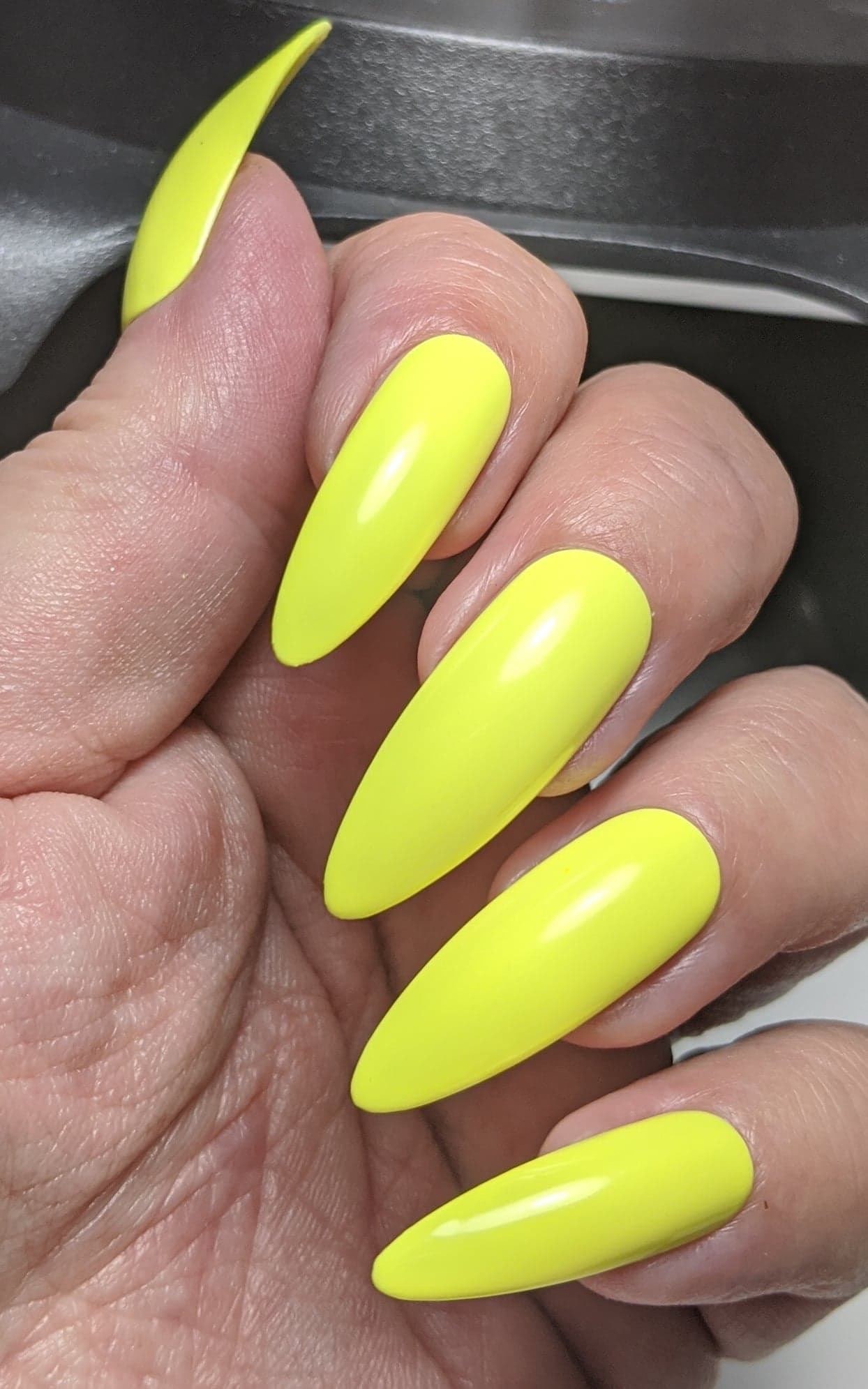 Neon Yellow Nails With a Blue Glitter Accent Nail | Polishpedia: Nail Art |  Nail Guide | Shellac Nails | Beauty Website