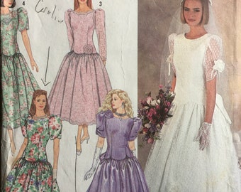 UNCUT Simplicity Sewing Pattern 7062 KK Womens WeddingParty Dress Below CalfFull Length Fitted Bodice LongShort Sleeves Sizes 8 10 12 14