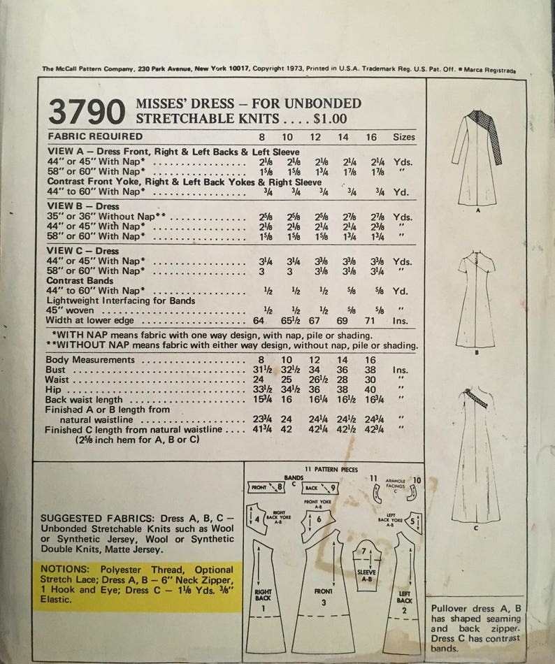 UNCUT McCall/'s 3790 Sewing Pattern Vintage