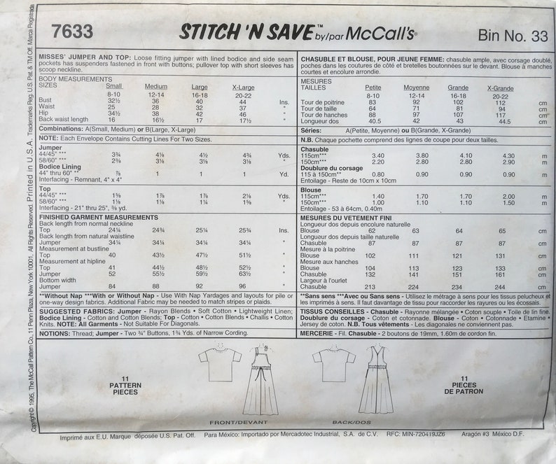 Vintage UNCUT Stitch/'n Save 7633 Sewing Pattern