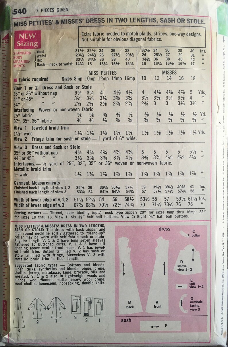 Simplicity 8540 Sewing Pattern CUT Vintage