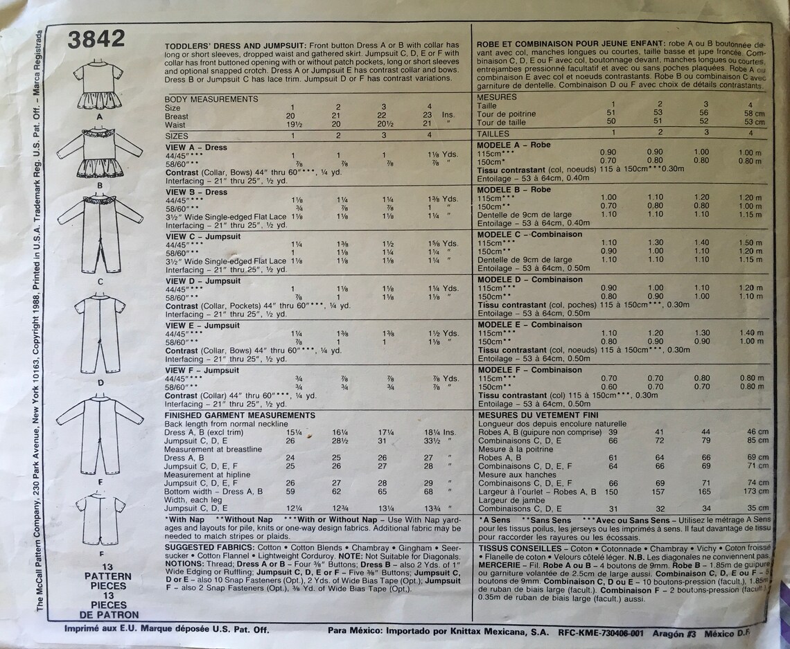 Mccall's 3842 Sewing Pattern vintage CUT - Etsy