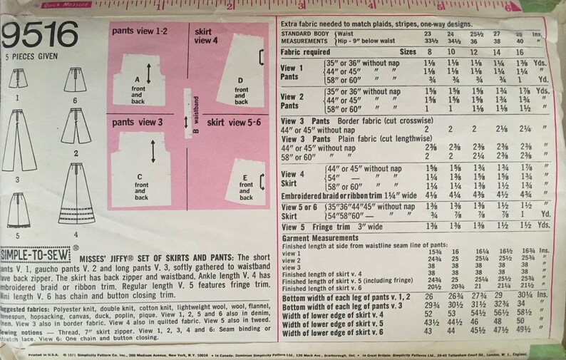 Simplicity 9516 Sewing Pattern vintage CUT - Etsy