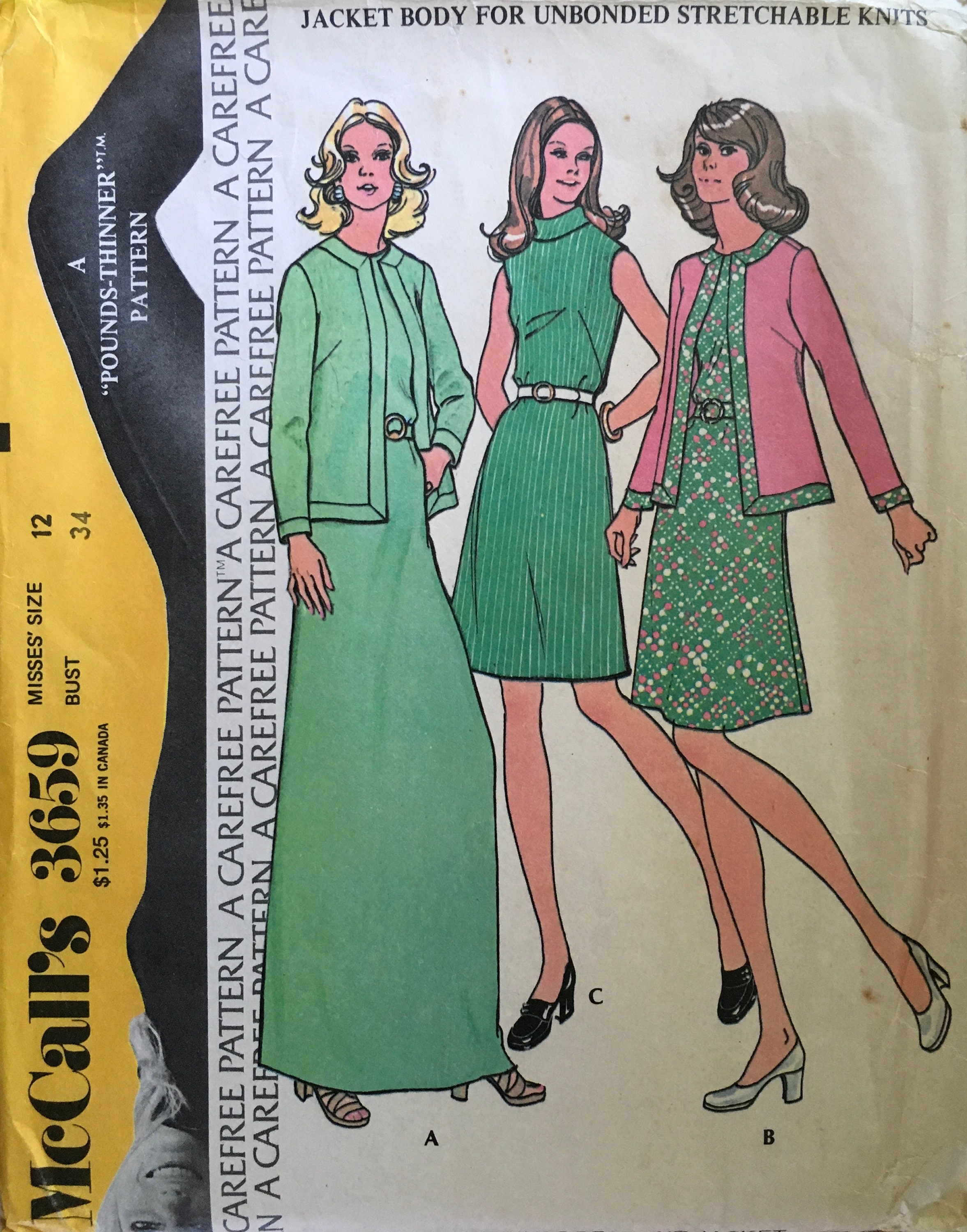 1950s Full Skirt Dress and Petticoat McCalls 3659 Vintage Sewing Pattern  Size 12 Bust 30