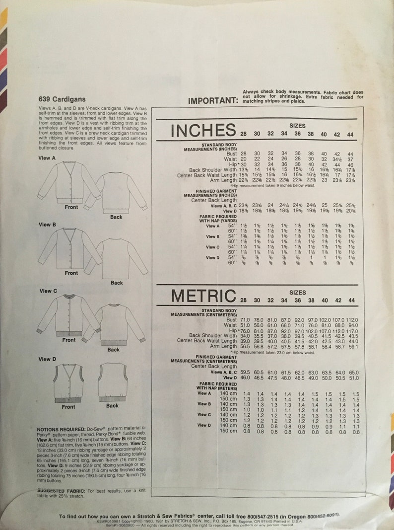 Stretch /& Sew 639 Sewing Pattern UNCUT Vintage