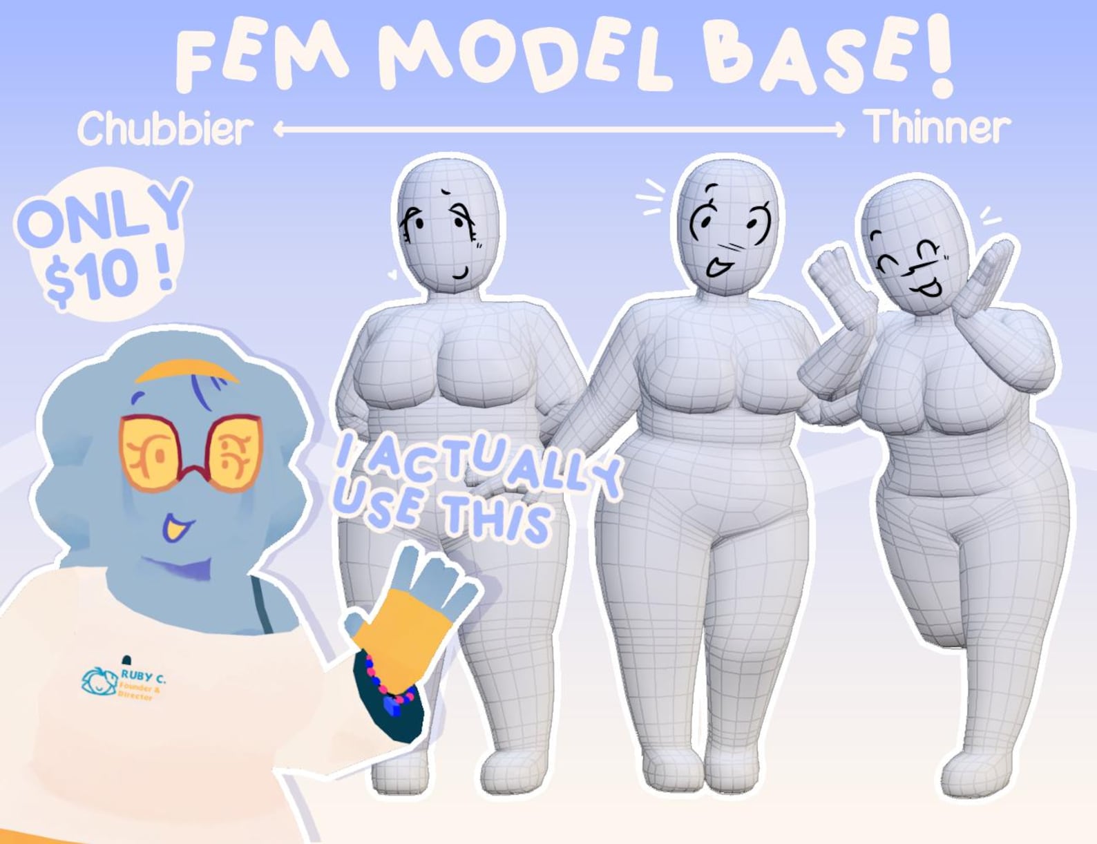 Vrchat Female Base Mesh | Clean Topology, Rigged & Vr-ready 3D Model - Etsy