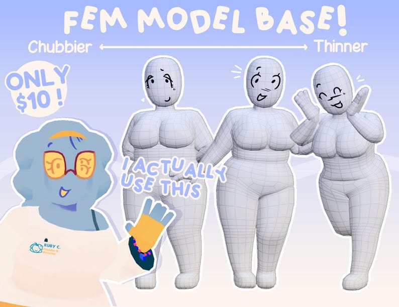 Style Humans Base Vrchat Vrchat Female Base Mesh | Clean Topology, Rigged & Vr-ready 3D Model - Etsy
