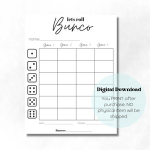 Bunco Party, Family Game Printable, Tally Sheet,party Printables, Bunko ...