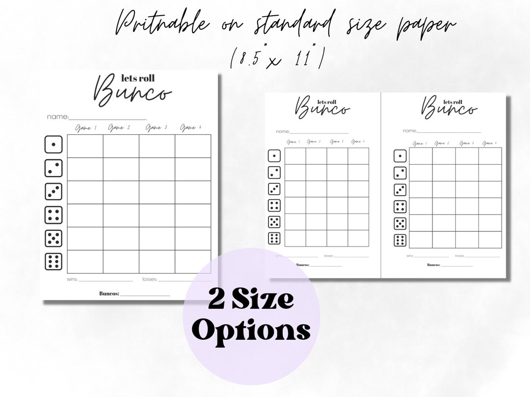 Bunco Party, Family Game Printable, Tally Sheet,party Printables, Bunko ...
