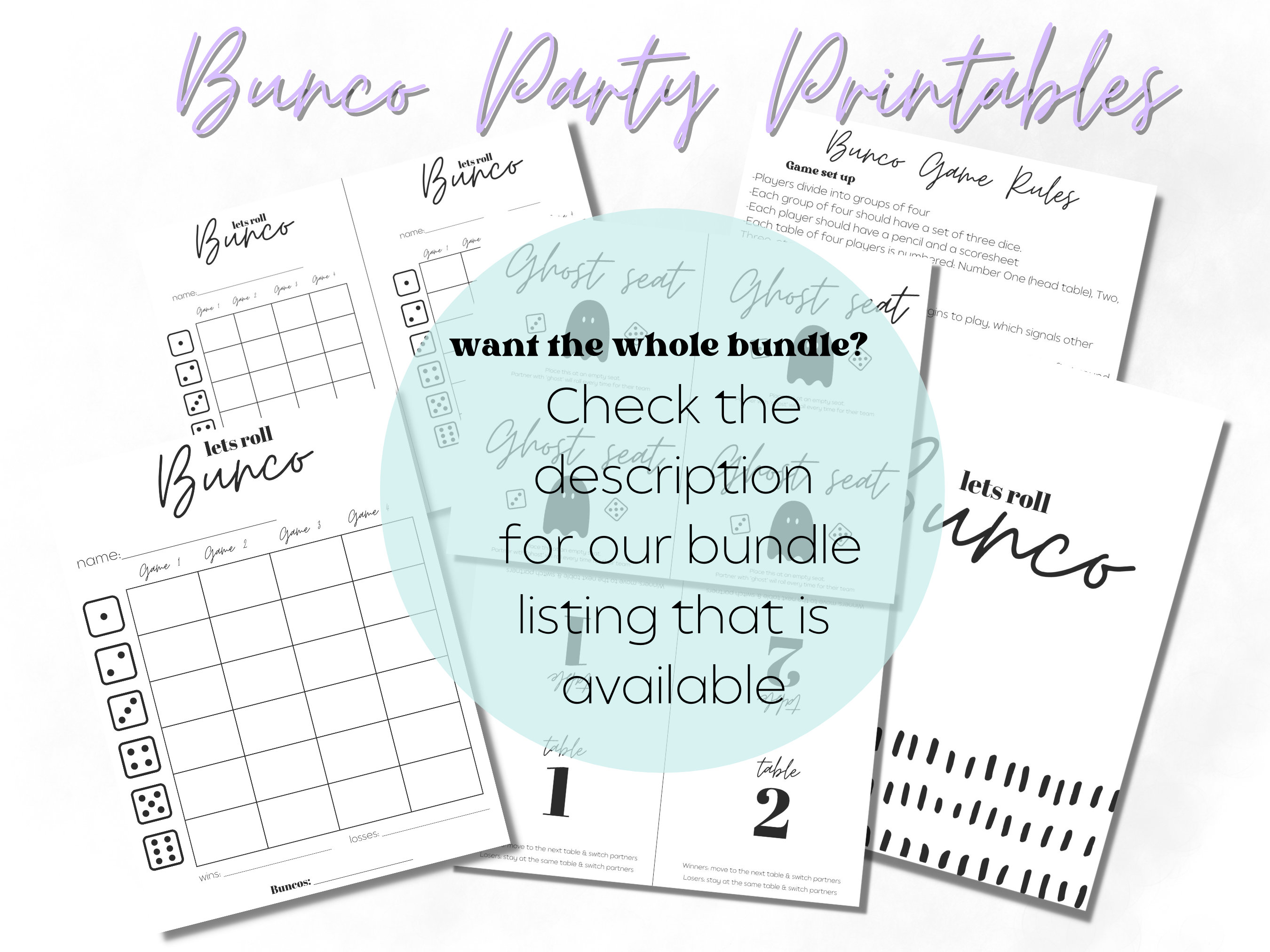 Bunco Party, Family Game Printable, Tally Sheet,party Printables, Bunko ...