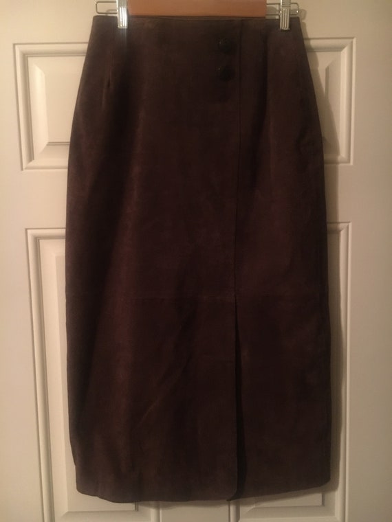 70s Brown Suede Skirt size 8 - image 1