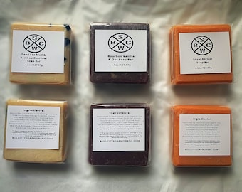Artisan Soap Gift Pack: Dead Sea & Bamboo Charcoal Scrub, Bourbon Vanille Oat and Royal Apricot.