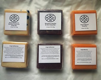 Artisan Soap Gift Pack: Dead Sea & Bamboo Charcoal Scrub, Bourbon Vanille Oat and Royal Apricot.