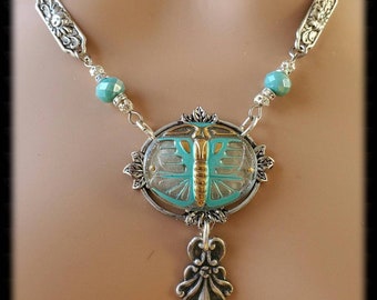 Art Deco Butterfly Czech Glass Necklace